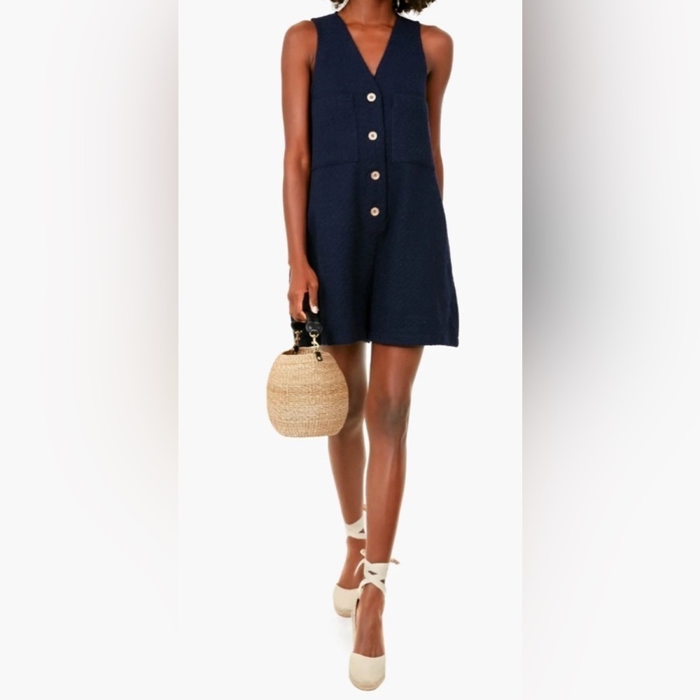 Pomander Place Tuckernuck Navy Textured Myla Sleeveless Shorts Romper XXL